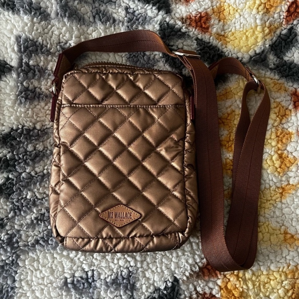MZ Wallace Quilted Metallic Bronze Crossbody Bag - Picture 4 of 6